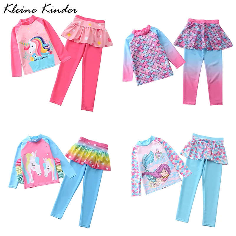 Одежда для купания девочек из двух предметов с принтом единорога русалки длинным