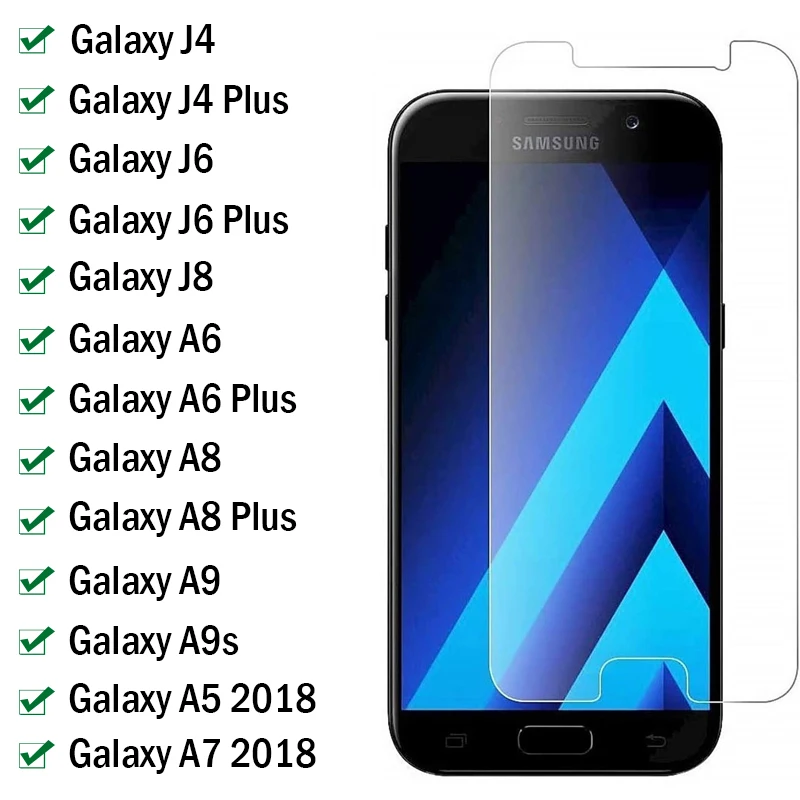 Full Cover Tempered Glass on the For Samsung Galaxy J8 J6 J4 A5 A6 A7 A8 Plus 2018 A9 A9S Screen Protector Glass Protective film