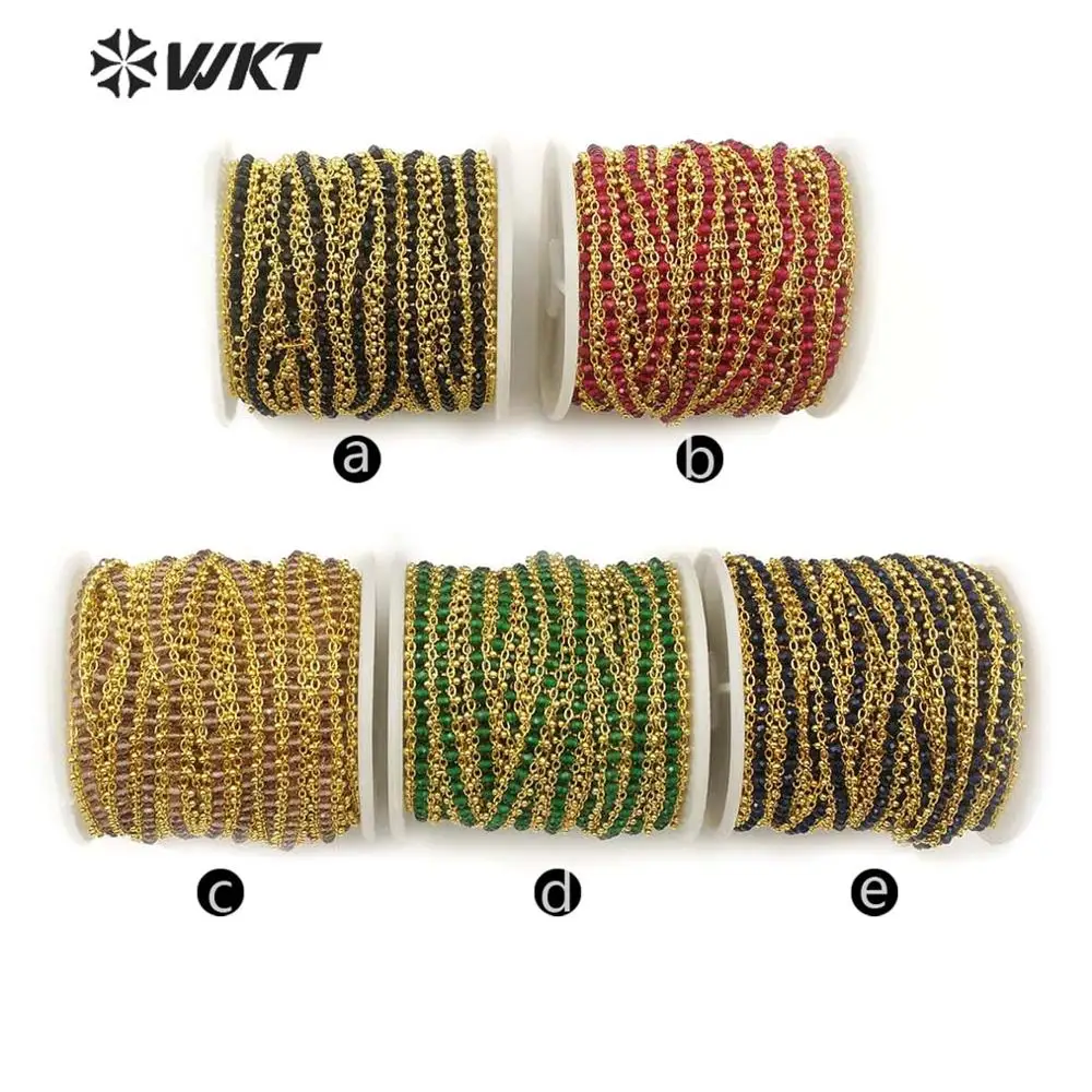 WT-RBC121, WKT, натуральный камень, четки, цепочка, 3 мм, коричневый кристалл, бусины, латунь, четки, 5 метров, для женщин, стильное Изготовление ювелирных изделий