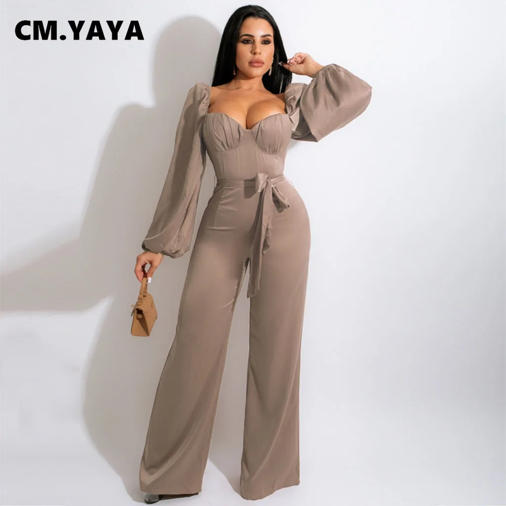 

Женский комбинезон с длинным рукавом CM.YAYA, осенне-зимний комбинезон для активного отдыха с V-образным вырезом и поясом, Винтажный Классическ...