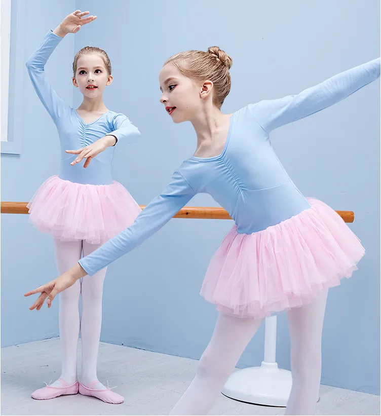 Балетное платье для детей с длинным рукавом из хлопка танцев балетное