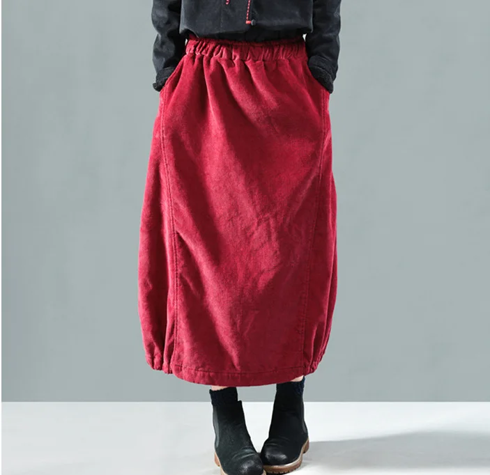 Осенне зимняя юбка женская модная утепленная Вельветовая Теплая 2019 Новая