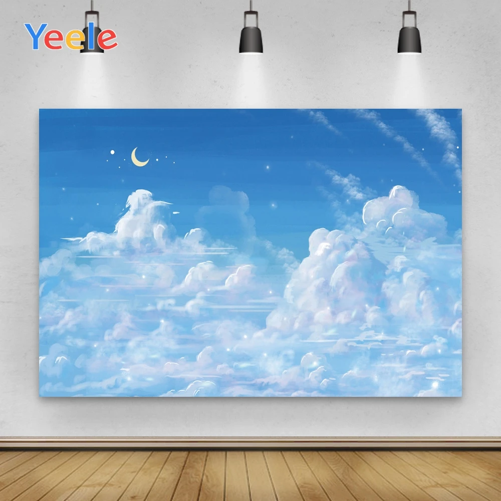 

Yeele Baby Shower Blue Sky White Cloud Moon Backdrop Photopcall Photography Chirld Photo Studio for Party Props Decor Customized