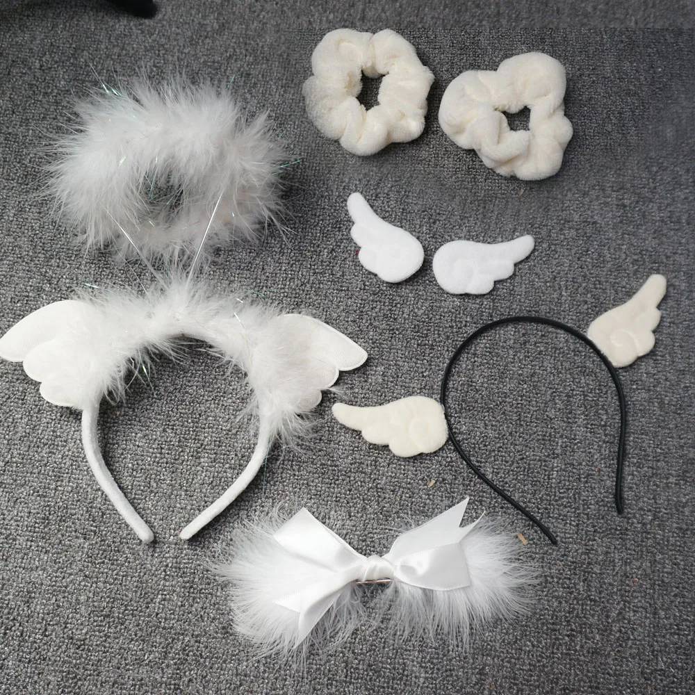 

White Angel Headband Headband Wings Headdress Plush Hair Ring Large Intestine Ring Dragon Barrettes Little Fairy Side Clip