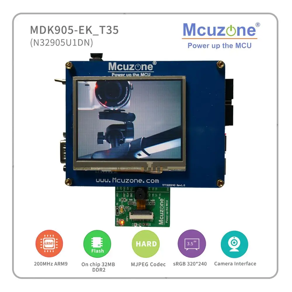 MDK32905-EK_T35-OV7725, N32905U1DN NUVOTON with 0.3Mpix  image sensor, USB, LCDC, JPEG codec, UCOS, 3.5  320240TFT LCD with TP