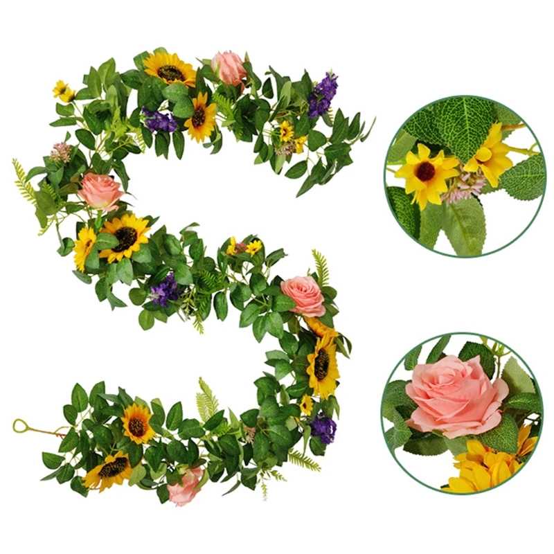

Artificial Sunflower Vine Vivid Simulation Flowers Wall Hanging Rattan Ornament