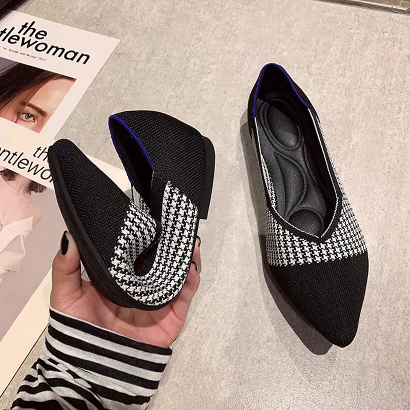 

Women's Shoes Pumps Knitting Breathable Ladies Pointed Toe Female Comfort Shoes Slip on Shallow Ladies Loafers Office Low Heels