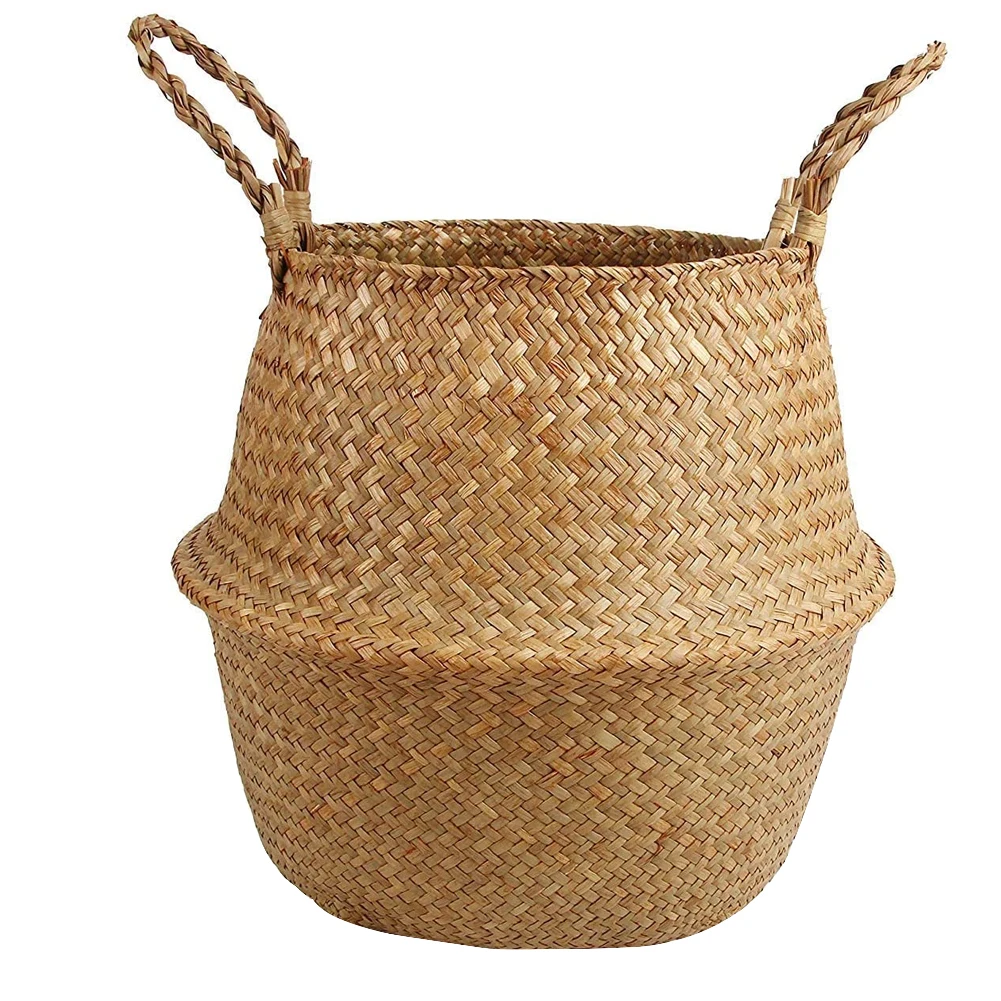 

Seagrass Wickerwork Basket Rattan Hanging Flower Pot Dirty Laundry Hamper Storage Basket Living Room Bedroom Handmade Bamboo