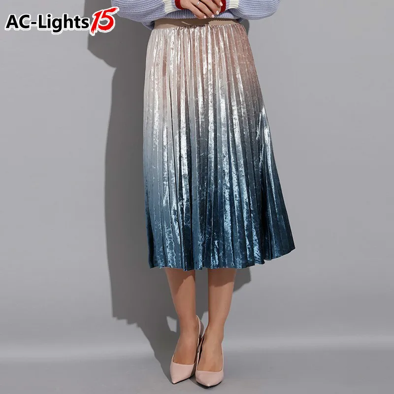 Юбка Женская Длинная с высокой талией плиссированная юбка А-силуэта в стиле