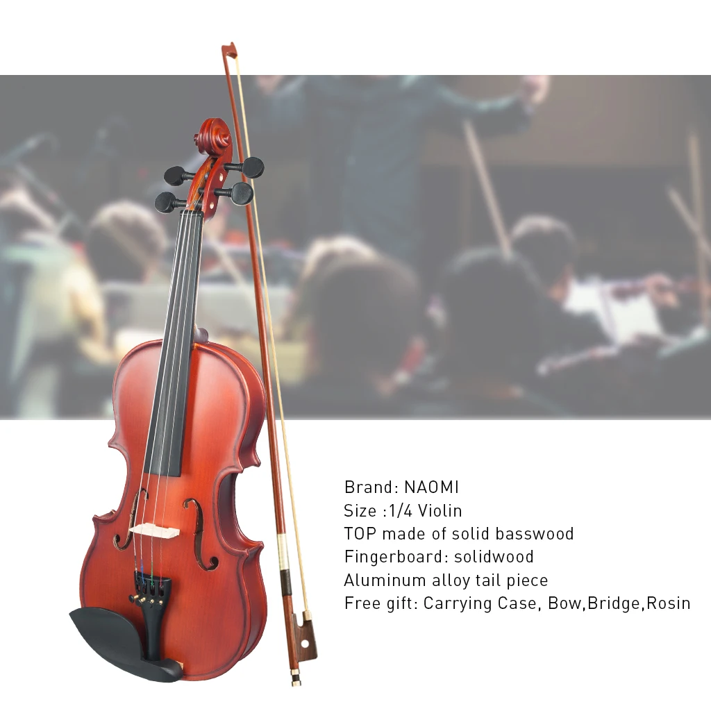 NEW 1/4 Violin Matte Violin W/Case+Bow+Rosin Set For Biginner Violin Learner Natural Color Violin/Fiddle enlarge