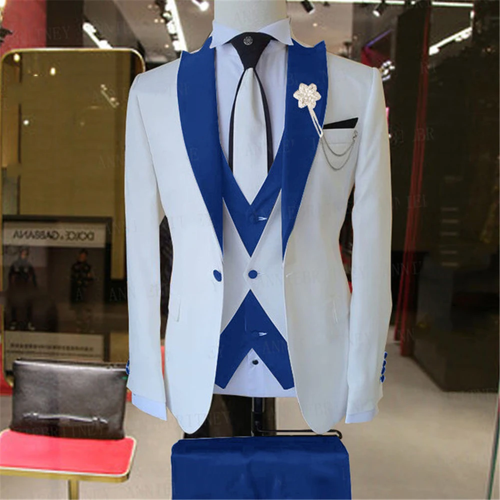 Men's stitching color suit men's 3-piece wedding men's suit fashion design business jacket vest pants dress tuxedo