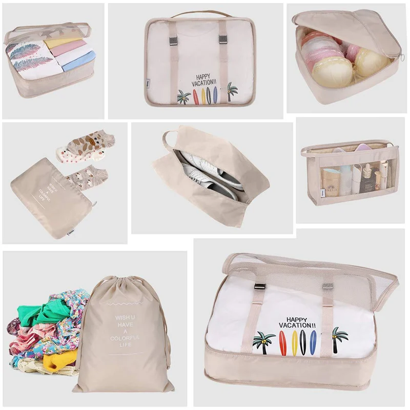 New 8Pcs/set Travel Bag Set For Packing Cube Shoes Clothes Toiletry Organizer Pouch Divider Containe Travel Accessories Case