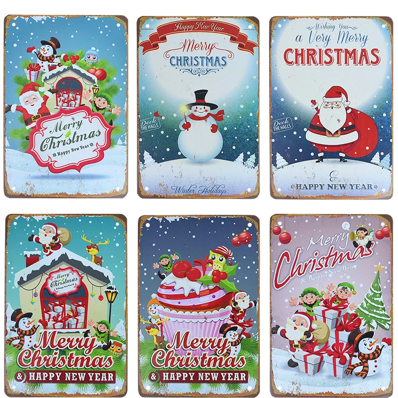 

Santa Claus Metal Sign Bar Christmas Iron Retro Painting Plaque Wall Door Decoration Art Retro Home Decor
