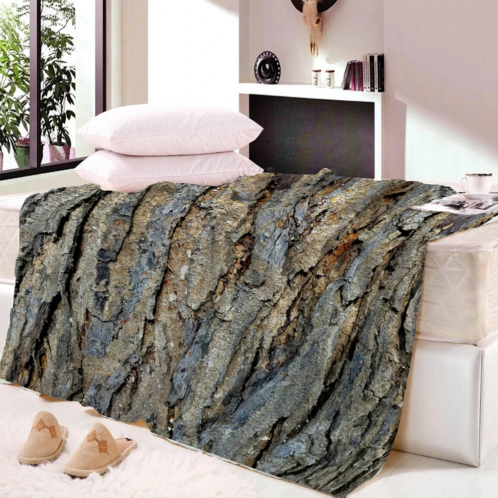 

Tree Bark Print Bed Blanket Winter Warm Decorative Sofa Living Room Cover On The Body Large Blankets