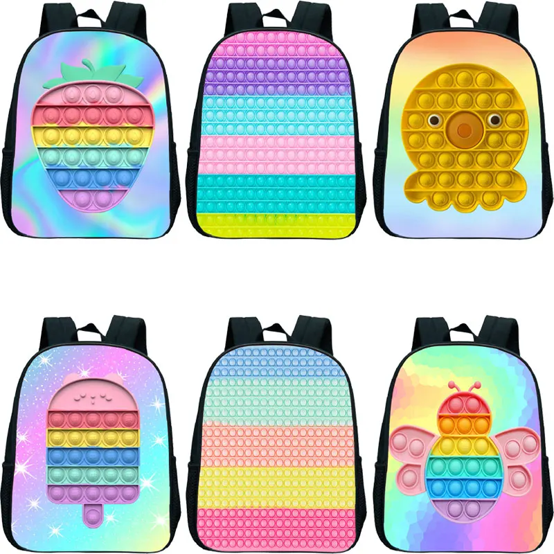 

POP It Backpack Kindergarten Daypack 3D Pattern Rucksack Kids Cute Bagpack Girls Boys School Bags Funny Bookbag (Can not Pop It)