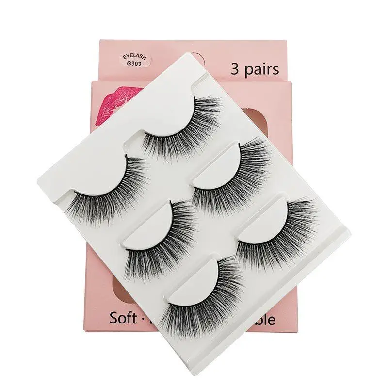 3 Pairs 3D Mink Natural Look Soft Thick False Eyelashes Set Handmade Black Extension Makeup | Красота и здоровье