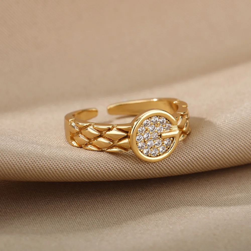 

Zircon Crystal Round Watchband Ring Goth Watch Shape Rings For Women Girls Adjustale Open Cuff Finger Ring Vintage Jewelry Gift