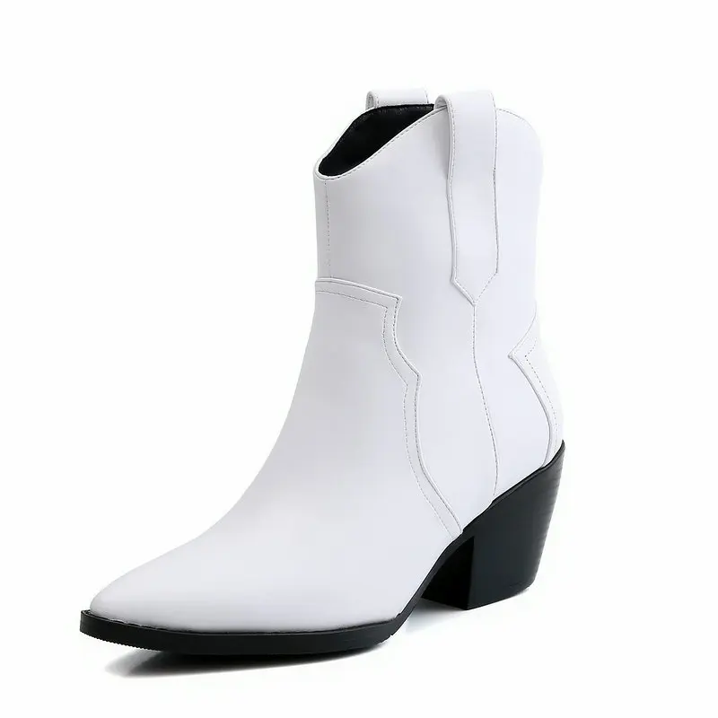 

Nice Women Boots Fashion Ankle Boots Autumn Pu Leather Wedges High Heel Western Cowboy Boots Pointed Toe Winter Plush Shoes