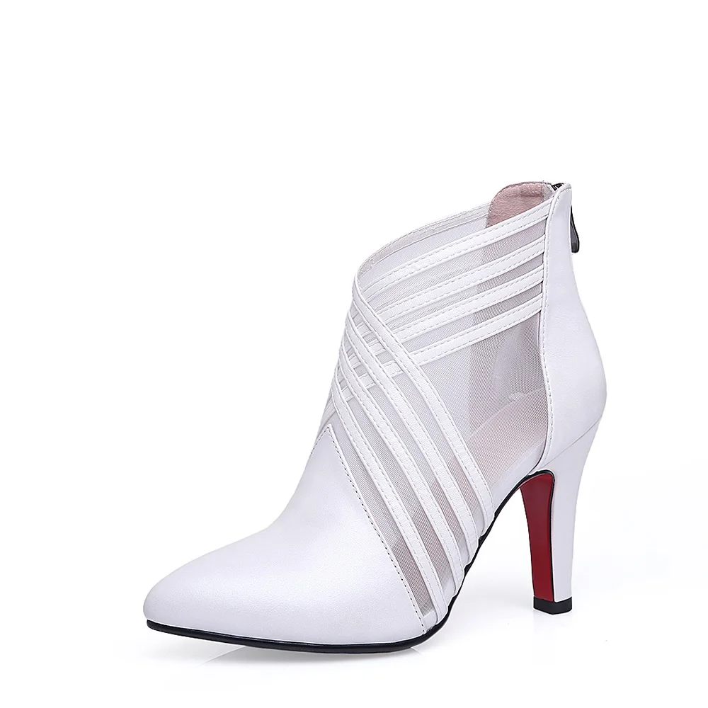 Женские летние ботильоны из натуральной кожи на тонком каблуке с острым носком