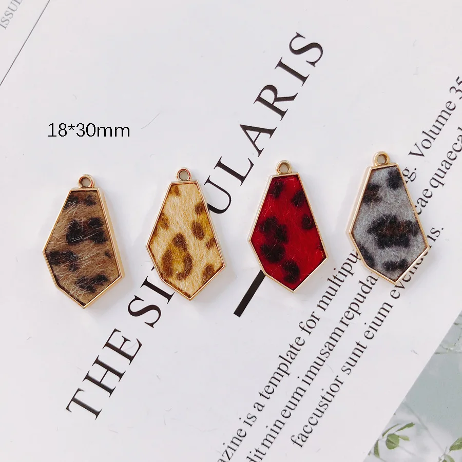 

New 18*30mm Gold Tone Plated Zinc Alloy Geometry Fabric Leopard Paved Jewelry charms Ornament Accessories Metal Pendants 40pcs