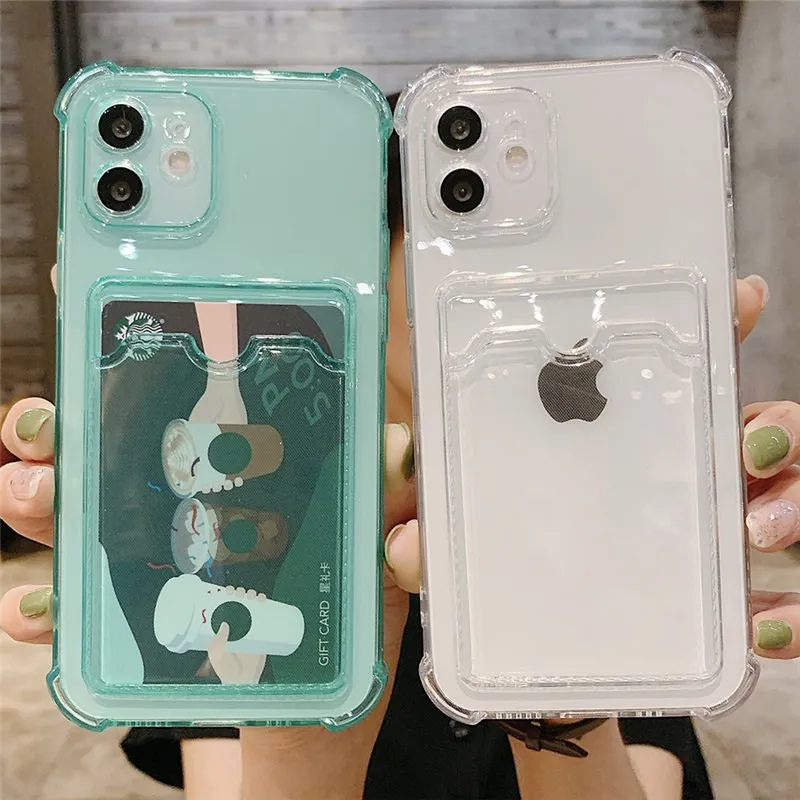 

Clear Card Holder Phone Case For Redmi Note 10 Pro Note 8 9S Pro 9T Poco X3 NFC TPU Wallet Shockproof Soft Comers Cover