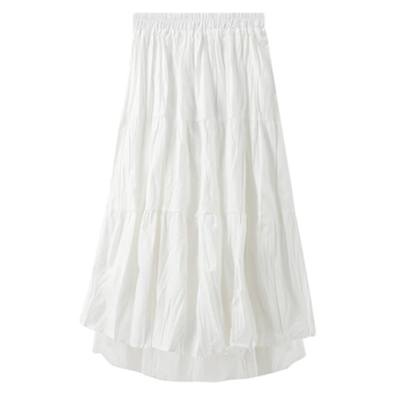 

Mesh Skirt Women Pleated Stitching Midi Skirts Female Elegent Long White Streetwear Tulle A-Line Skirts Women Casual Solid Jupe