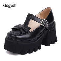 gdgydh japanese style vintage soft sister girls high heels shoes t strap women pumps bowknot buckle platform student shoes