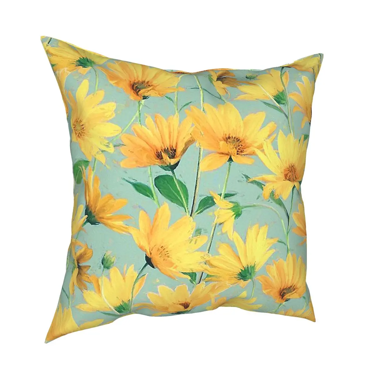 

Painted Golden Yellow Daisies Pillowcase Soft Polyester Cushion Cover Decorative Throw Pillow Case Cover Living Room 45X45cm