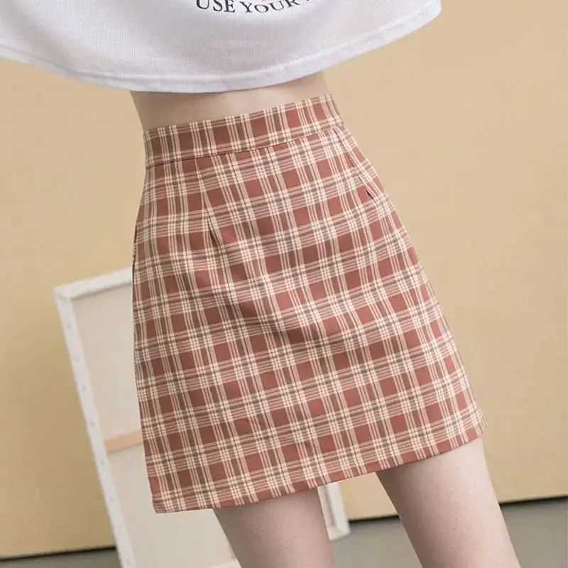 

Women Black High Waist Short vintage female clothing summer Plaid Mini bag hip skirt y2k Kawaii harajuku finishing Sexy Harajuku