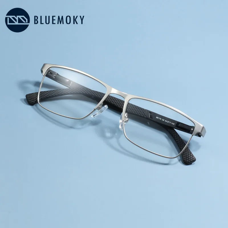 Купи BLUEMOKY Carbon Fiber Optical Glasses Frame Men Anti Blue Light Myopia Eyeglasses Ultralight Square Anti-skid Silicone Eyewear за 900 рублей в магазине AliExpress