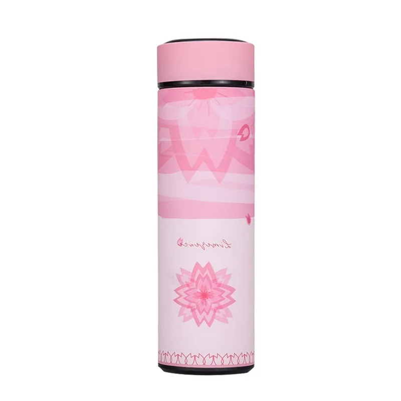 flower pink 480 мл Термос с двойными стенками из нержавеющей стали вакуумные фляжки-термосы чашка кофе чай молоко кружка для путешествий термобутылка для воды для детей - Цвет: flower pink