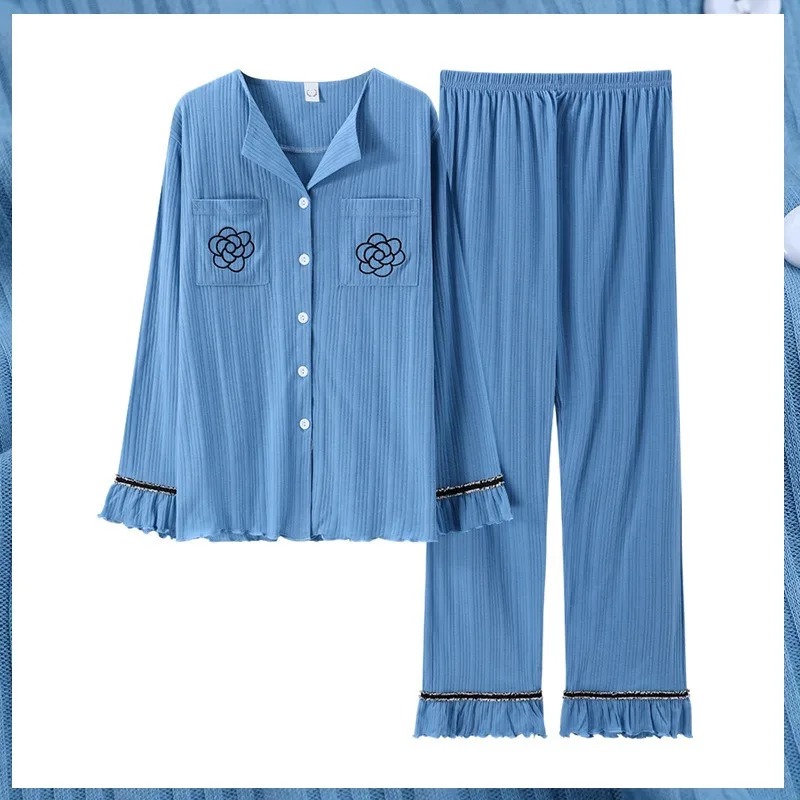 Fashion Cotton Pajamas Set 13 Colors Sleepwear Women Long-sleeve Pants Nightwear Soft Comfort Homewear Mujer Simple PJS ouc1139 | Женская