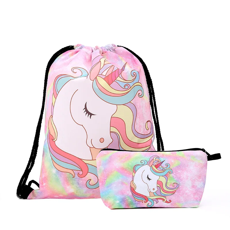 

bags Cosmetic Suit Backpack Drawstring Bag 3D Unicorn Printing cat Women daily Casual Mochila knapsack Feminina bundle pocket