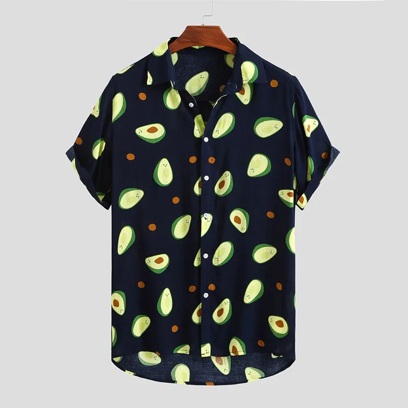 

The most fashionable artificial fruit avocado funny collar Lapel short sleeve casual Hawaiian summer men's shirt
