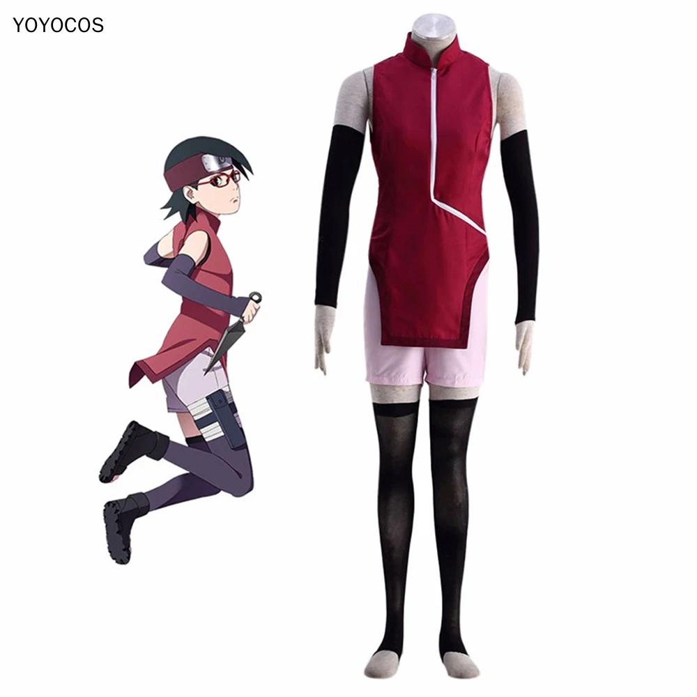 YOYOCOS BORUTO NARUTO Uchiha Sarada Cosplay Costume Women Cheongsam Anime Clothes +Sleeve Cover +Sock Suits For Christmas Party |