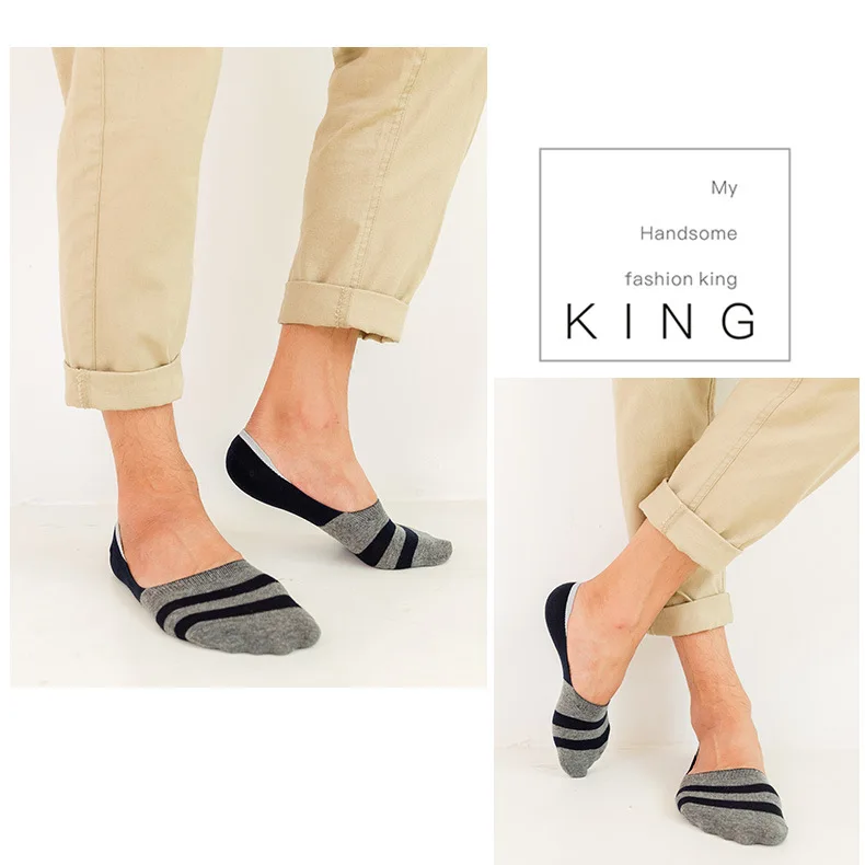 5 Pairs Men Invisible Socks Non-slip Silicone Striped Boat Spring Summer Fashion Ankle Sock Cotton Short Meias |