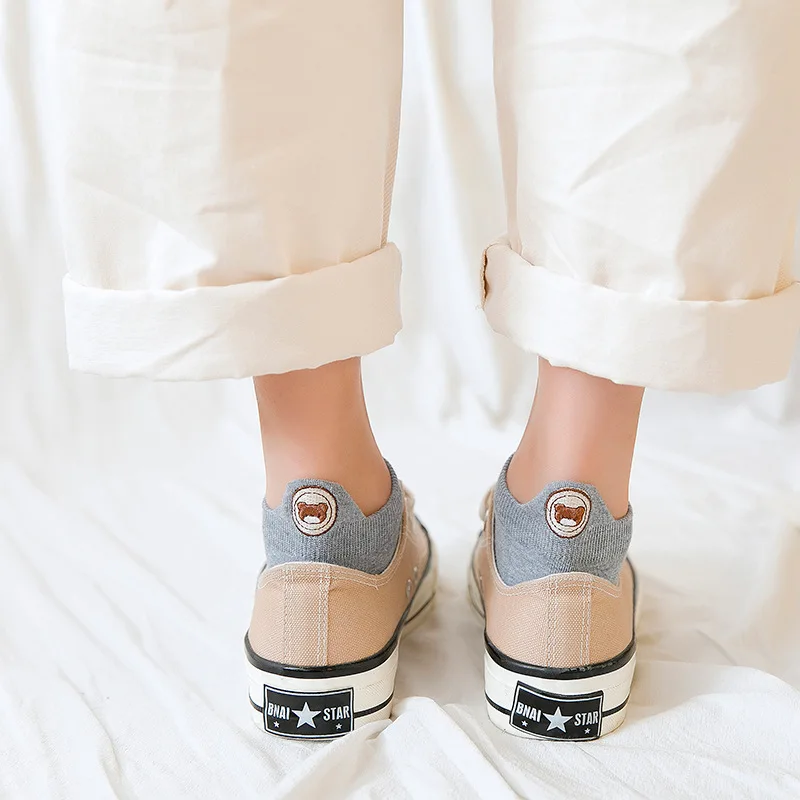 Женские хлопковые носки с вышивкой 10 цветов|Носки-следки| |