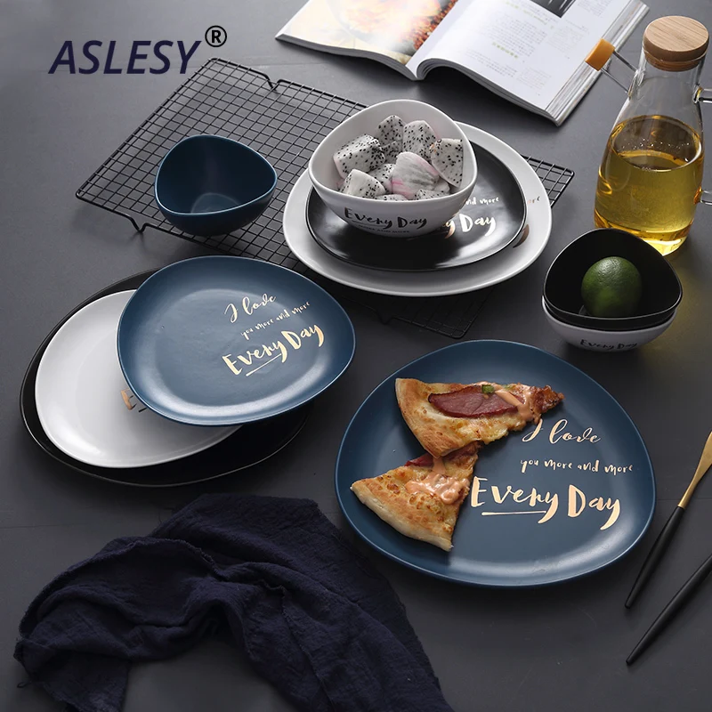 Скандинавская посуда креативная Золотая керамическая блюда миска набор блюд