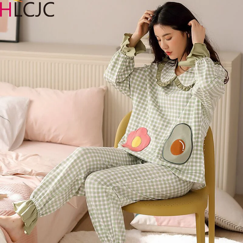 Женская домашняя Хлопковая пижама повседневный комплект из 2 предметов женская