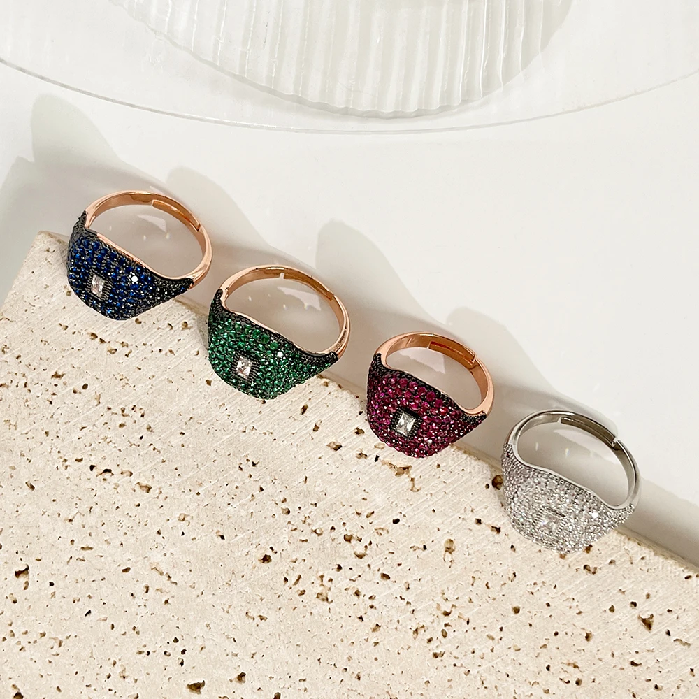 

Monlansher Geometric Rose Gold Color Open Adjustable Ring for Women Copper Paved Multicolor Zircon Rings luxury Rings Jewelry
