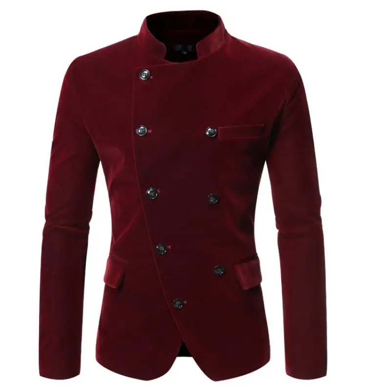 

Cotton Slim Men Suit Coat Mandarin Collar Casual Men Suit Suit Separate Jackets Men Blazers Men Tuxdos Long Sleeve Blazer