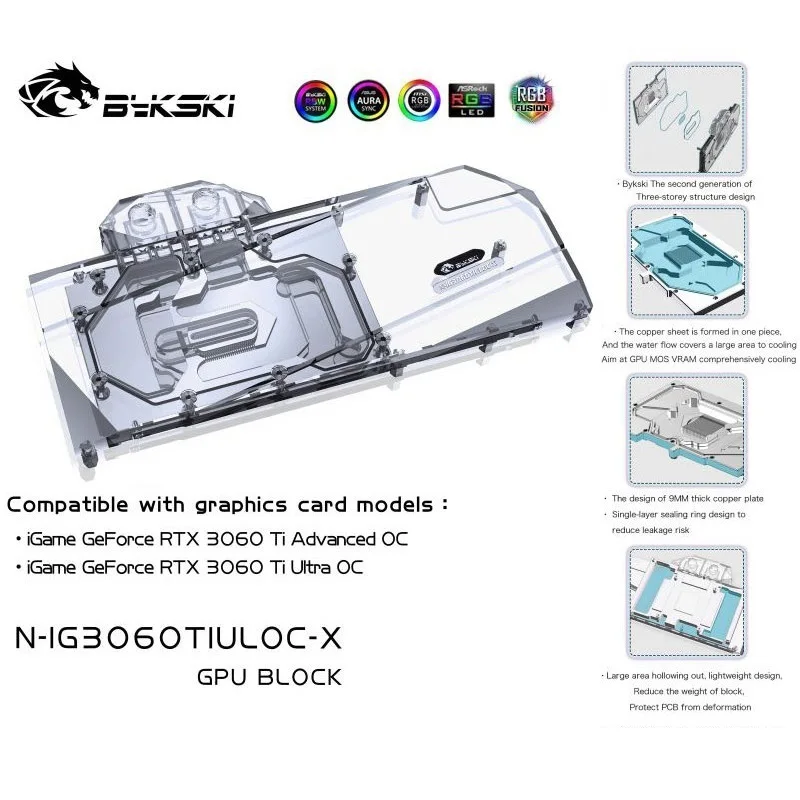 

Bykski N-IG3060TIULOC-X PC water cooling GPU cooler video Graphics Card Water Block for Colorful IGame RTX3060 Ti Advanced Ultra