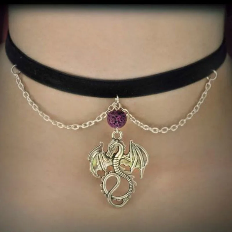 Dragon choker dragon necklace collar silver charm gothic | Necklace