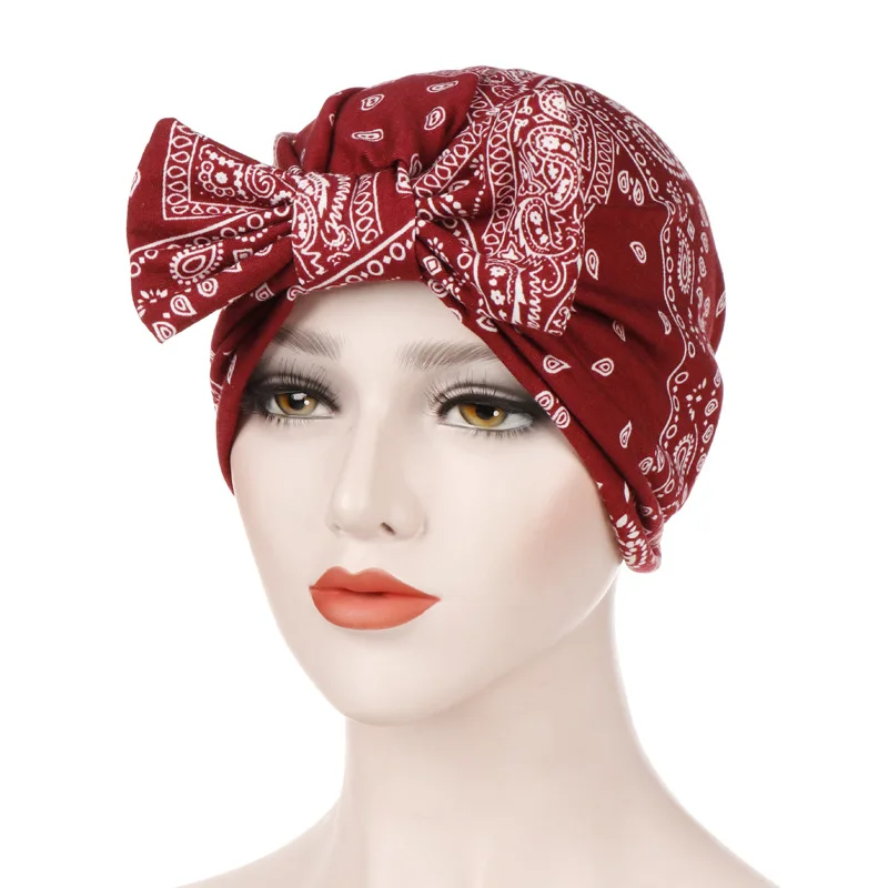

2021 New printed detachable movable bow, cashew flower Muslim toe cap, Indian turban cap