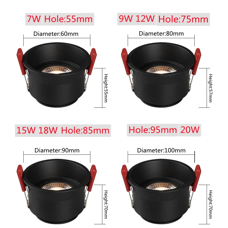 

Circular dimming depth anti-glare LED COB recessed downlight 7W/9W/12W/15W/18W/20W indoor lighting AC85-265V