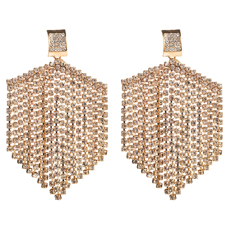 

2020 Za New Arrivals Fashion Rhinestone Statement Tassel Earrings Vintage Long Chain Wedding Party Dangle Big Earrings for Woman