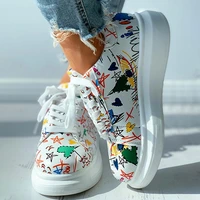 womens sneakers thick soled graffiti lace up running shoes lightweight breathable vulcanized sneakers flat casual shoes 2021
