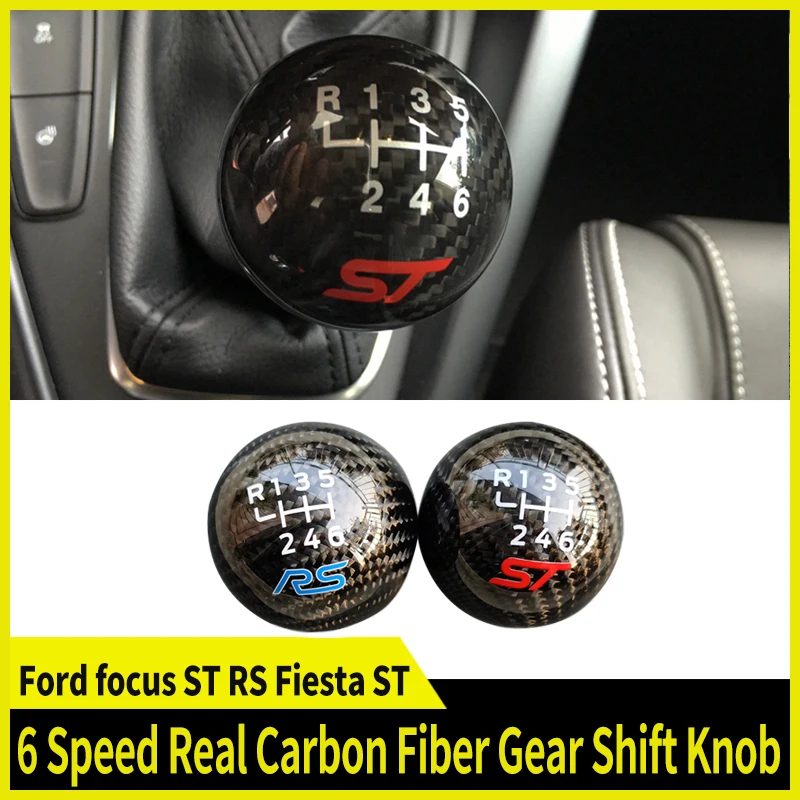 NEW 6 Speed Racing RS ST Real Carbon Fiber Gear Shift Knob For Ford Focus ST RS Fiesta ST Manual shift knob Aluminum alloy metal