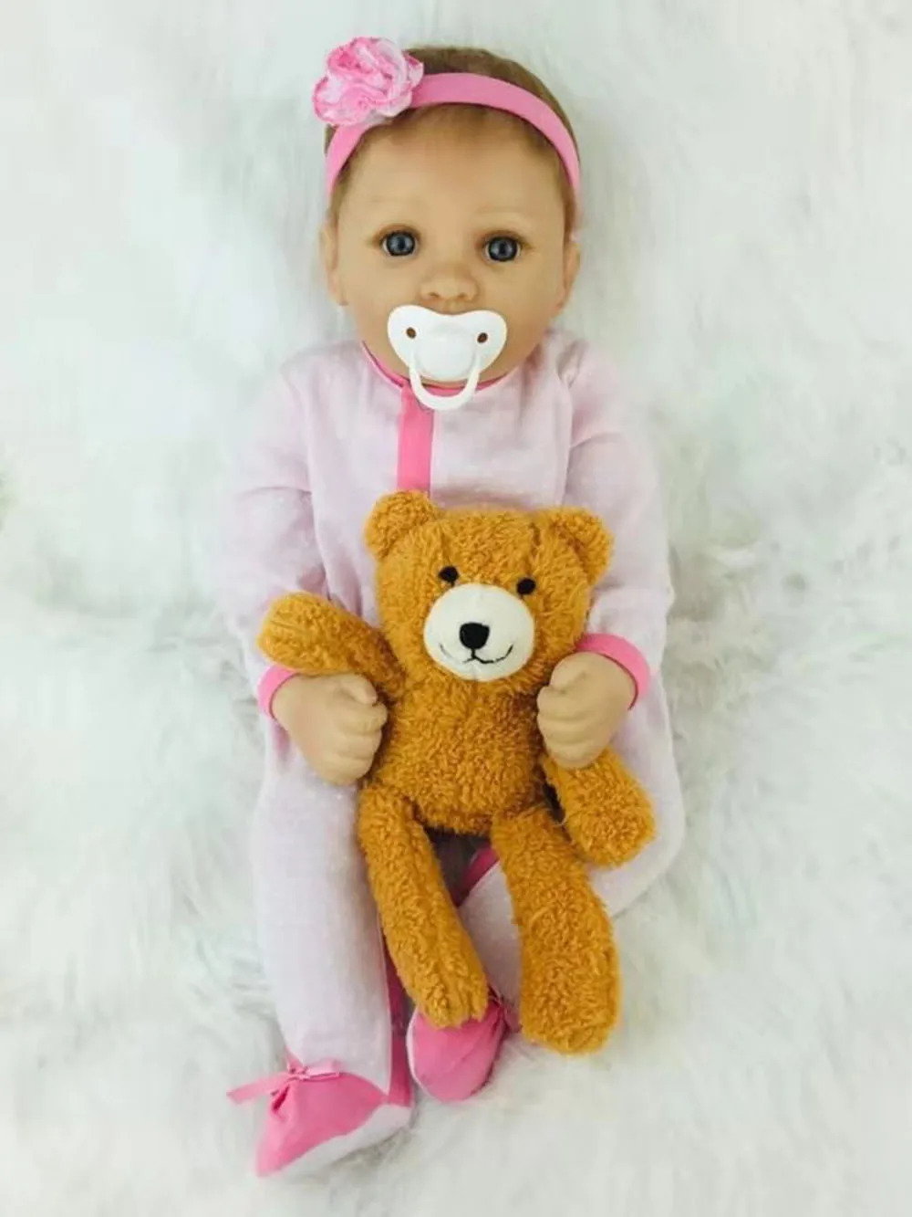 bear(yellow brown) Avani кукла 'Eva' 50 см возрождается новорожденного ребенка куклы ручной работы реалистичные куклы младенца мягкий силиконовый винил для маленьких девочек куклы - Цвет: bear(yellow brown)