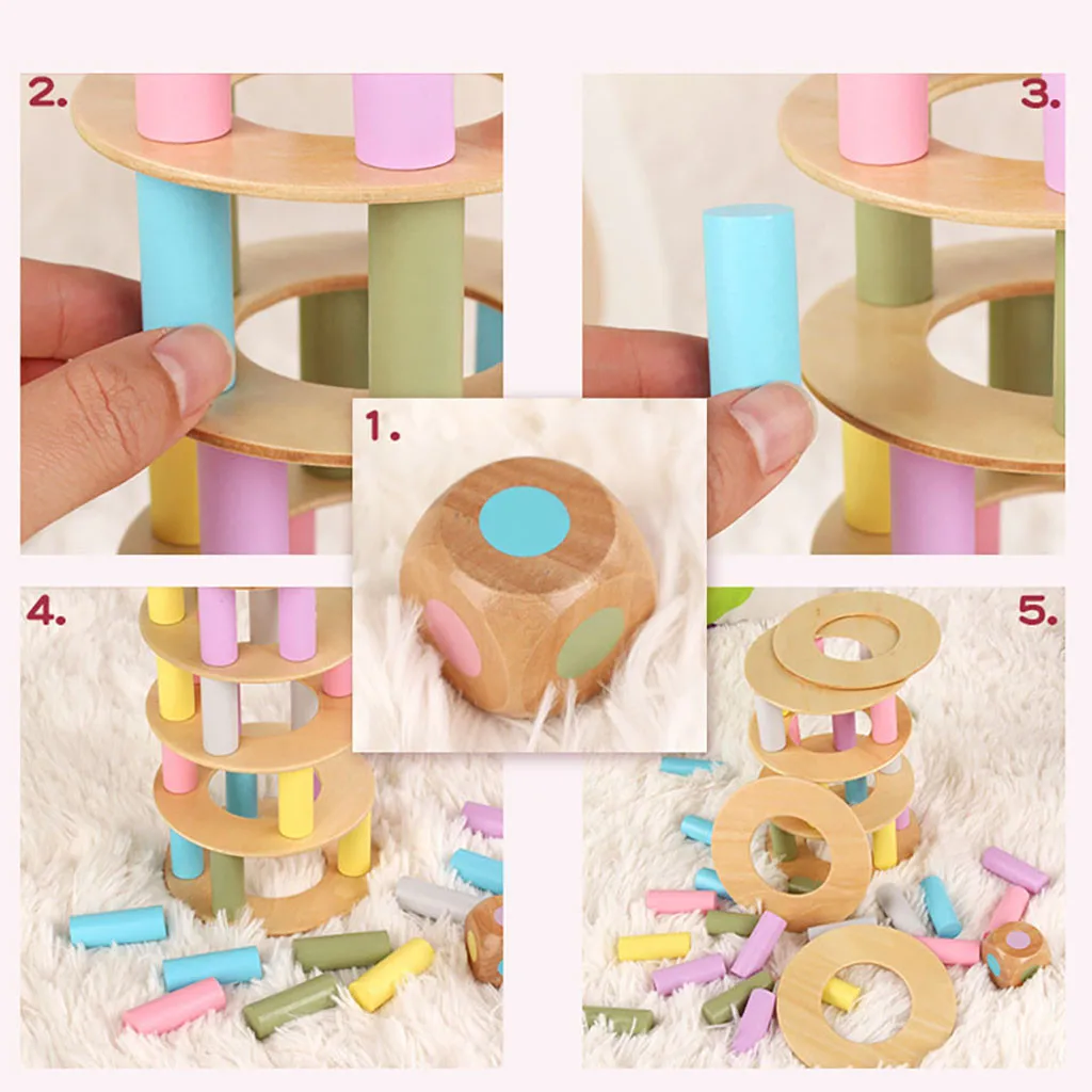 Wooden Stacking Board Game Toy Roller Tower Building Blocks Funny Children | Игрушки и хобби